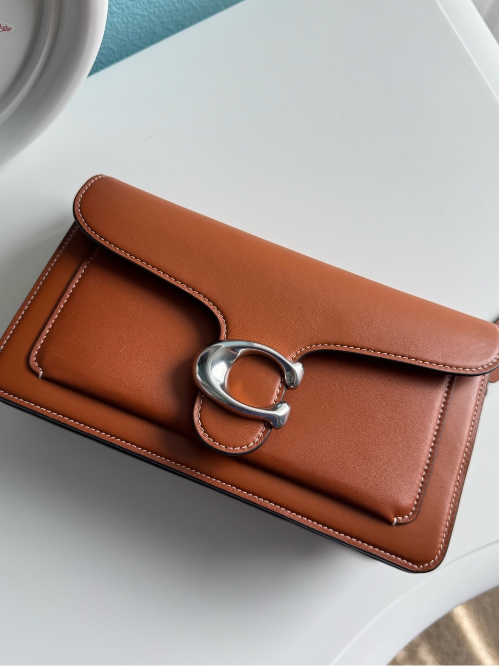 Leather Shoulder Bag in Cognac with Silver Hardware